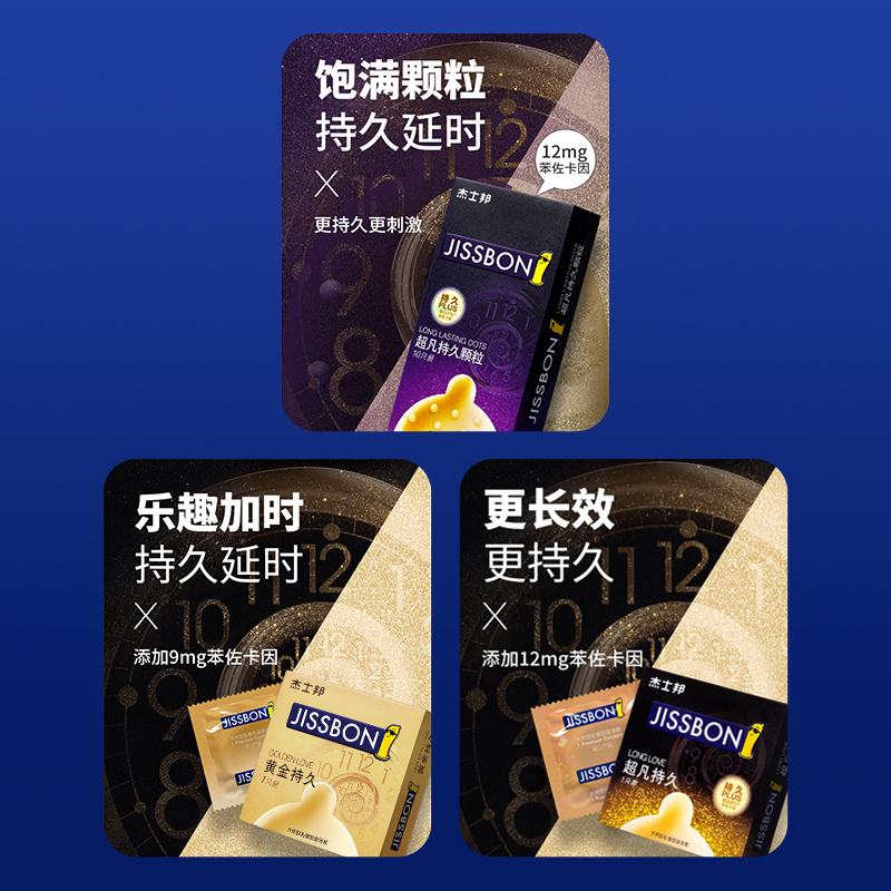 杰士邦自营旗舰店 避孕套安全套超凡持久大颗粒10只+2只 共12只超薄延时苯佐卡因黄金持久延时进口男用套套情趣夫妻用品