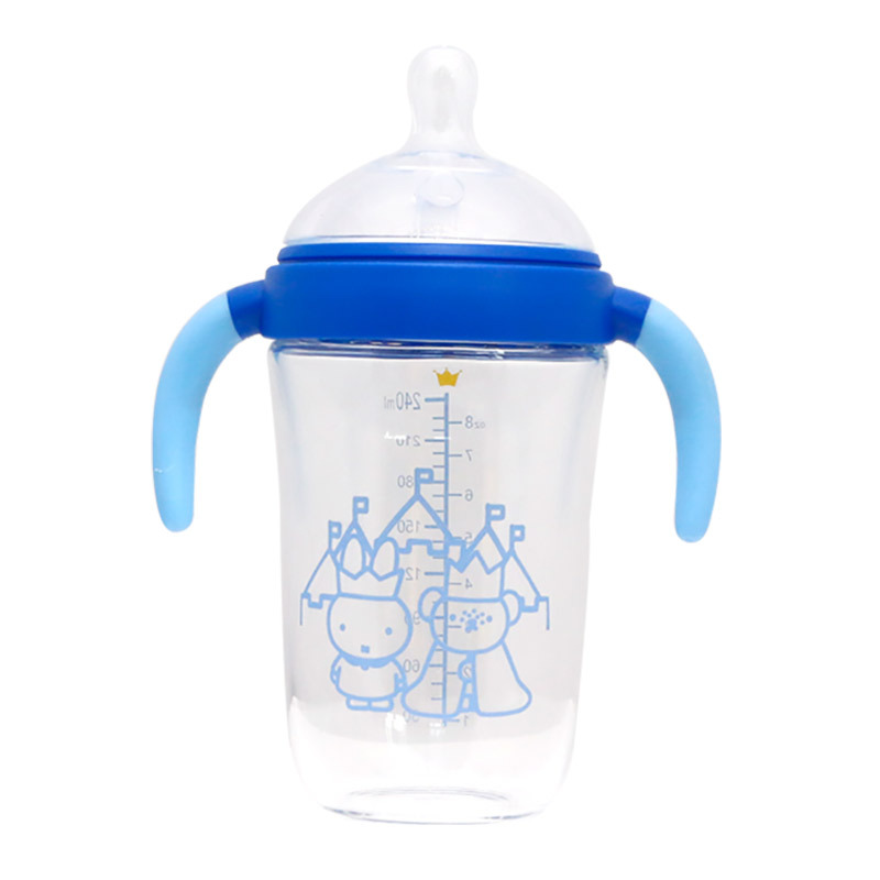米菲(Miffy)广口径玻璃奶瓶240ml(橙色)带手柄耐高温
