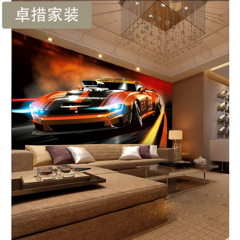 3D跑车背景墙墙纸墙画 大型定制无纺布沙 卧室电视背景墙装饰画壹德壹