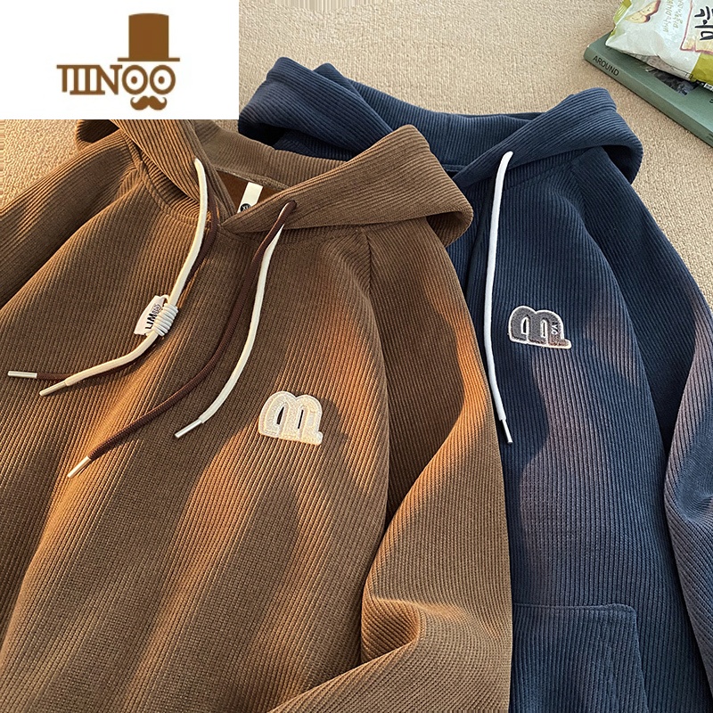 YANXU胖胖哥灯芯绒连帽卫衣男士秋季港风ins韩版潮流宽松大码胖子外版高清大图