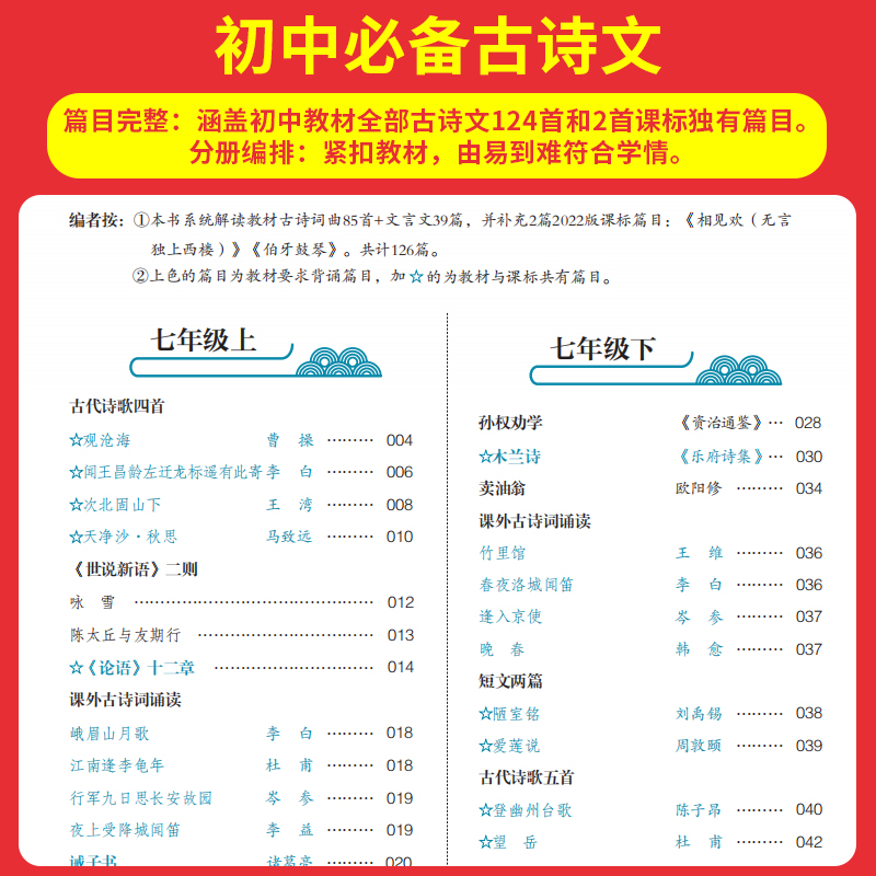 [6本]初中生语文英语6件套 初中通用 [正版]2024版初中生必背古诗文初中文言文完全解读七八九年级中考古诗词文言文全高清大图