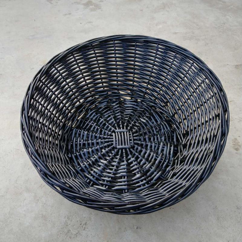 柳编堆头筐展示筐水果盘藤编蔬菜食品篮子面包筐编织篮可定做 黑色 平口盘直径42高10_456