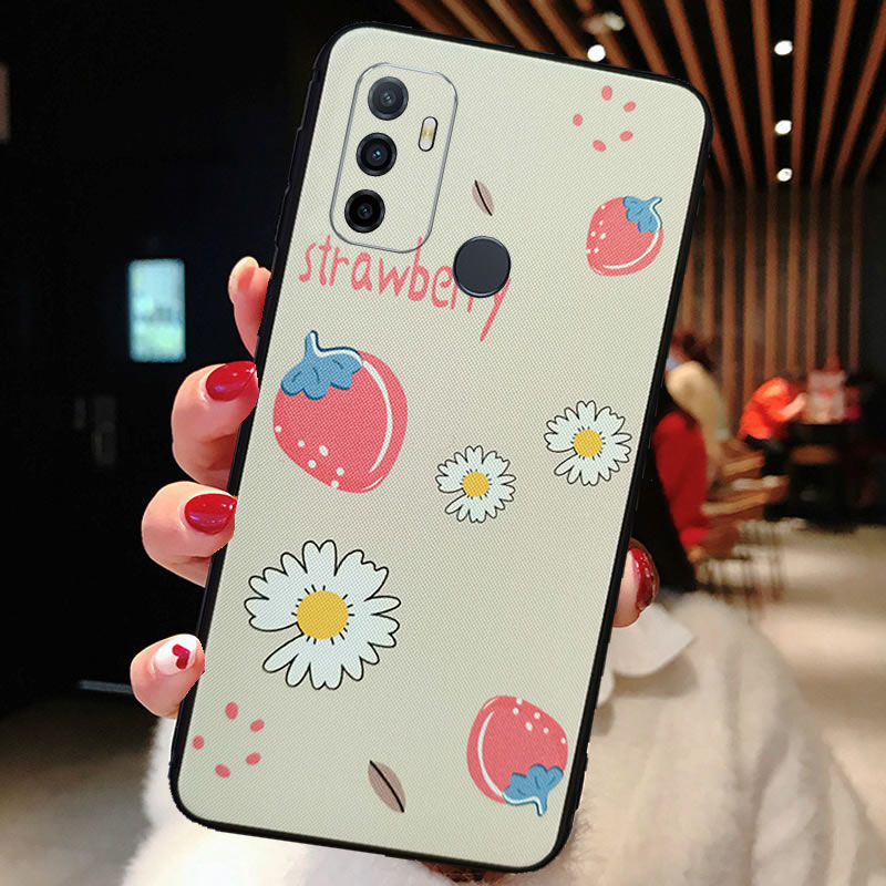 OPPO A32手机壳PDVM00防摔斜挎挂绳A53 2020款保护套腕带软壳可爱 粉色草莓单壳(无腕带) OPPO A