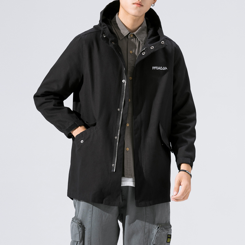 yuansu黑暗系男装炸街外套男连帽日系风格穿搭短款风衣机能风工装夹克