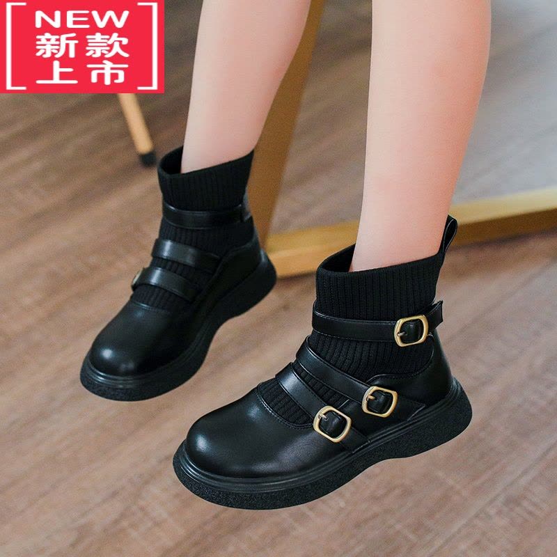 可莉允女童靴子2022新款秋冬加绒袜子靴女孩童靴秋季马丁靴儿童春秋短靴图片
