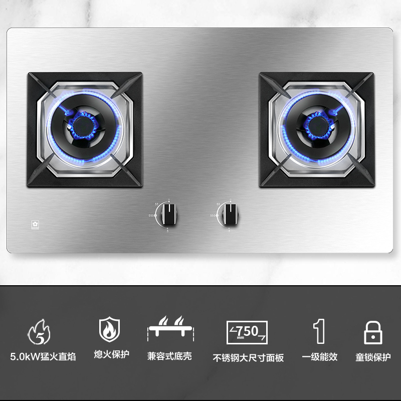樱花(SAKURA)5.0KW 不锈钢燃气灶 家用大尺寸灶具 台式嵌入式两用 双眼灶 燃气灶 普通燃气灶GBG01天然气