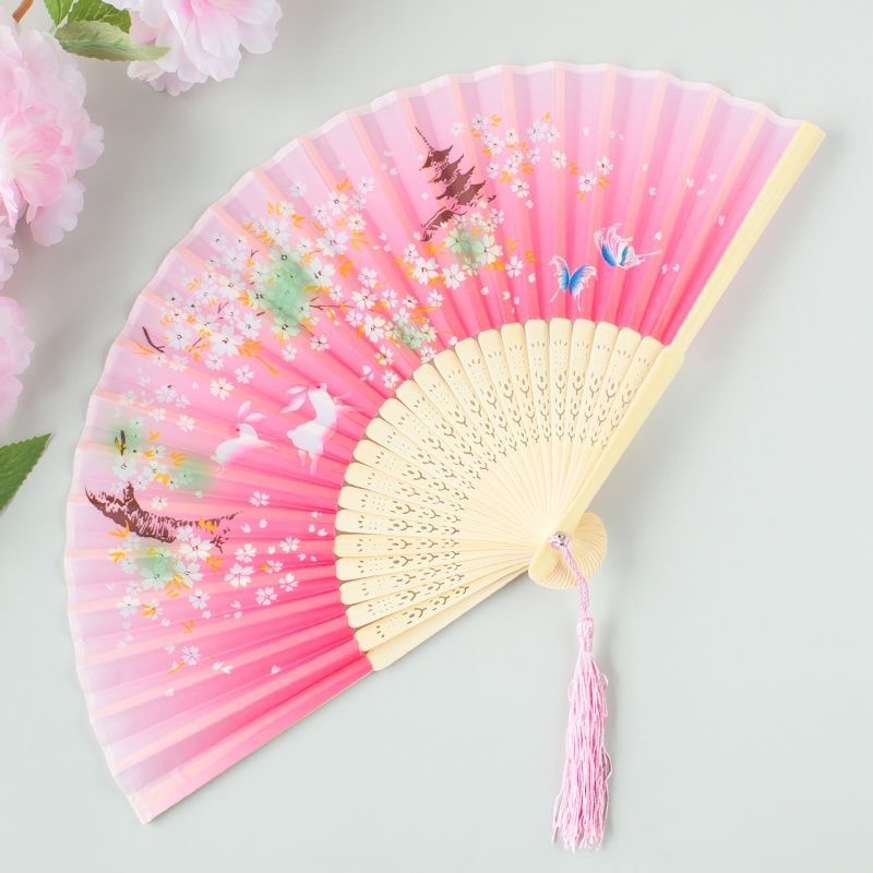 折叠扇子女便携日用收缩夏季公主可爱折扇古风中国风流苏汉服扇 23夜