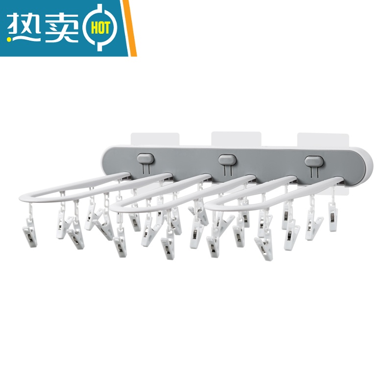 敬平免打孔折叠晾衣架壁挂式夹子晾衣夹阳台卫生间晒内衣内裤袜子器 三格黑色[12夹] 1个高清大图