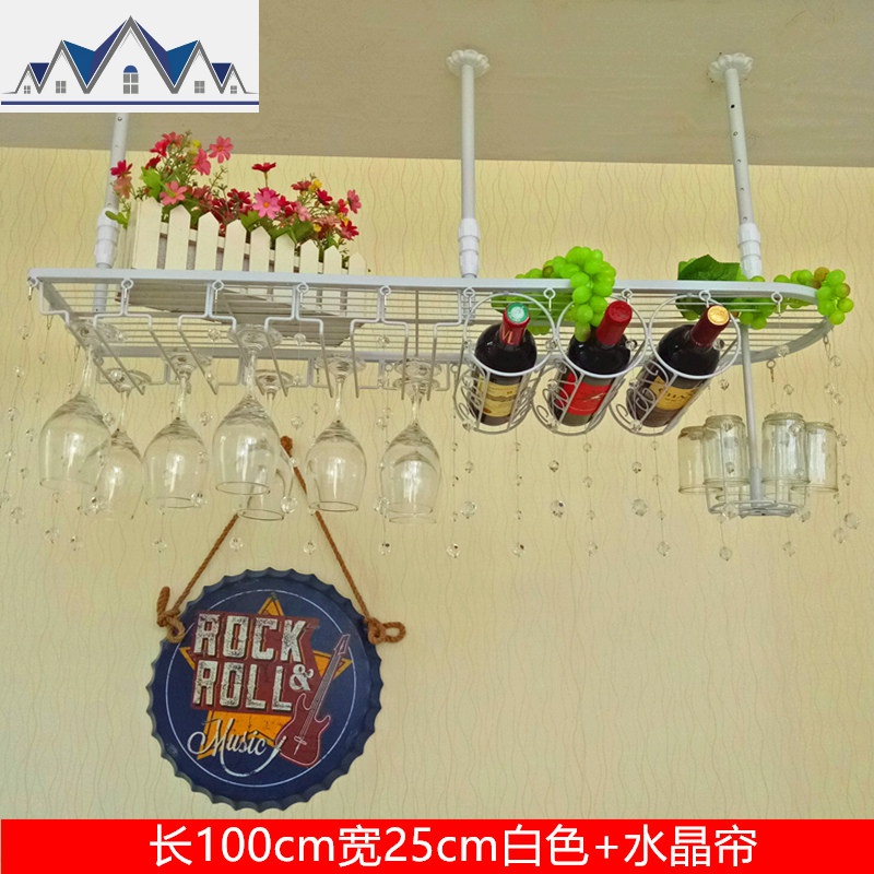 吧台红酒架倒挂欧式酒杯架悬挂摆件现代简约置物架吊挂红酒杯架子_2_80 圆方长100*25白色+水晶