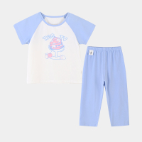 铅笔俱乐部2025夏装新品女小童家居服儿童居家两件宝宝短袖七分裤 90cm 旗蓝
