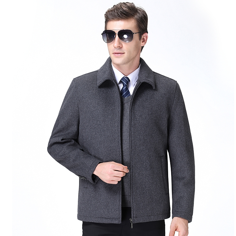 专柜正品冬季加厚中年羊毛呢大衣男士中长款风衣羊绒大衣男外套中老年爸爸妮子外套恒源祥鄂尔多斯梦特娇劲霸七匹狼阿玛尼羊绒大衣 1319灰色加绒拉链 175/88A