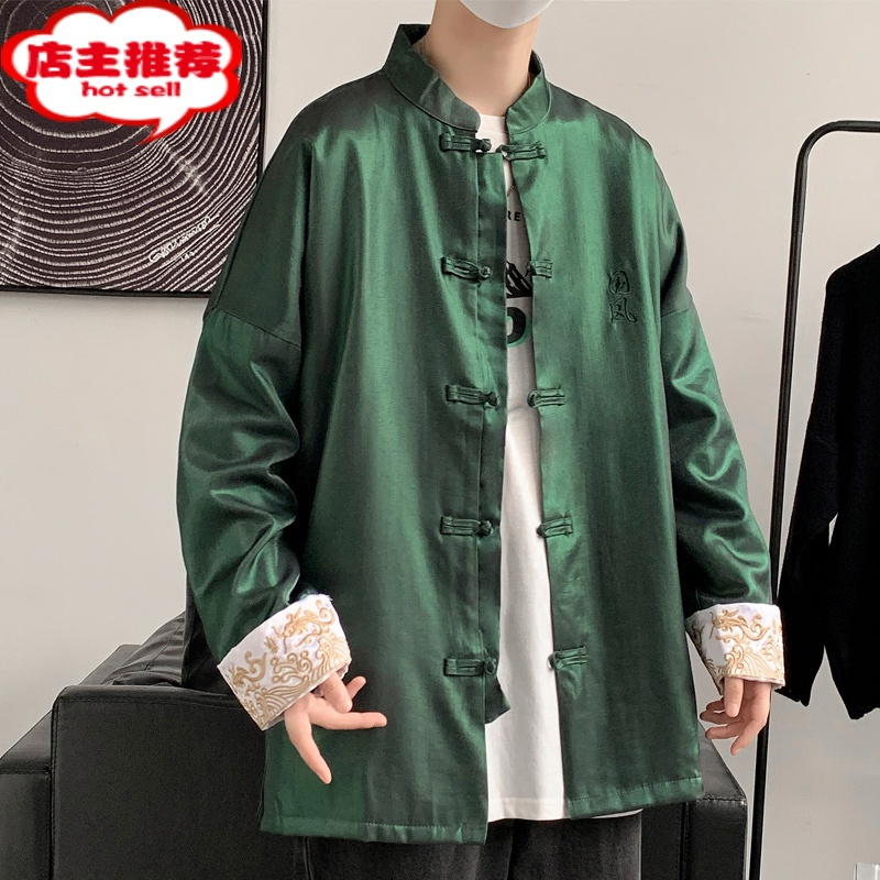 shanchao中国风复古夹克唐装男青年刺绣大码外套秋季民族风男装潮流