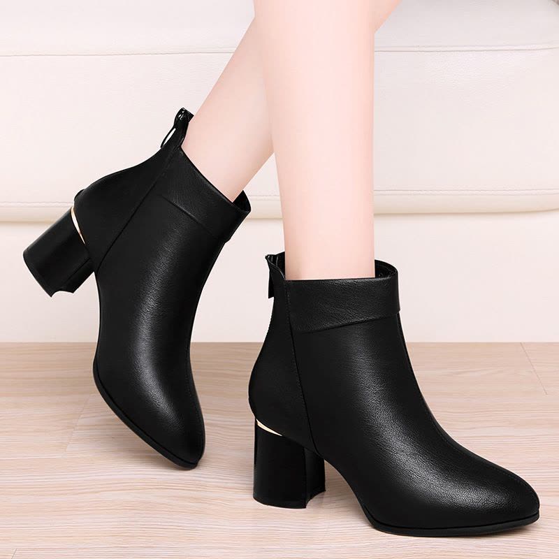 帝紫规杨幂同款马丁靴女英伦风高跟短靴女皮鞋2020秋冬新款帅气女士靴子女鞋图片