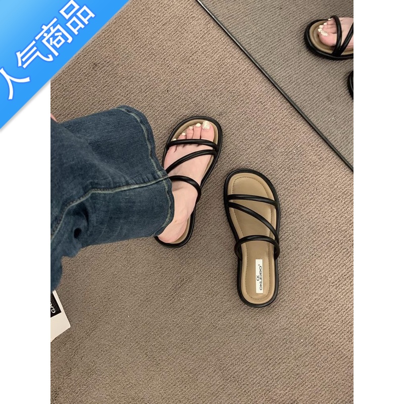 SUNTEK法式晚风舒适软底凉拖鞋女外穿2023年新款夏季度假风海边沙滩凉拖高清大图