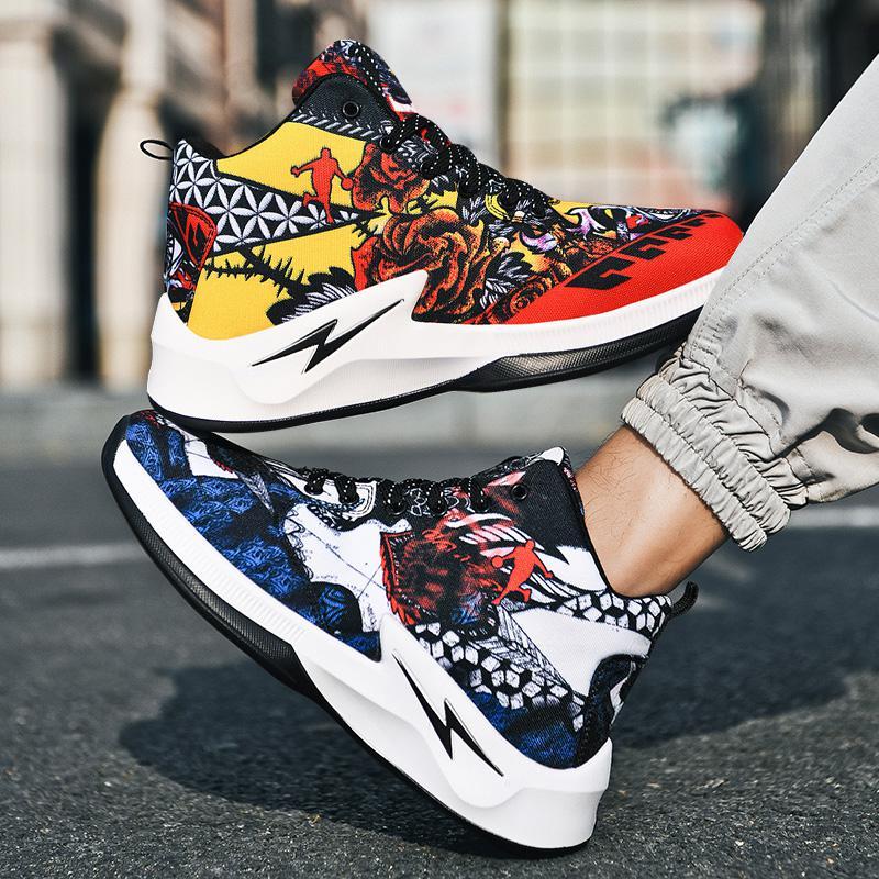 尘贺鸳鸯双色篮球鞋男女高帮减震防滑耐磨透气学生涂鸦潮流个鞋