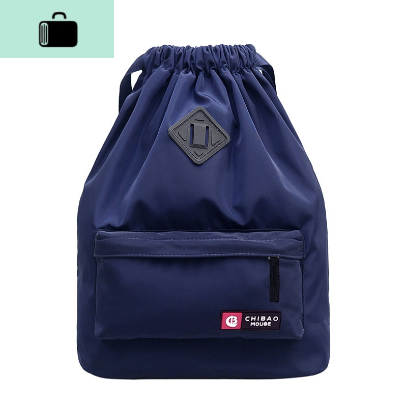 日韩新款女式双肩包抽带水桶包防水尼龙牛津布休闲旅行书包背包大NEW LAKE 蓝色驰豹1909