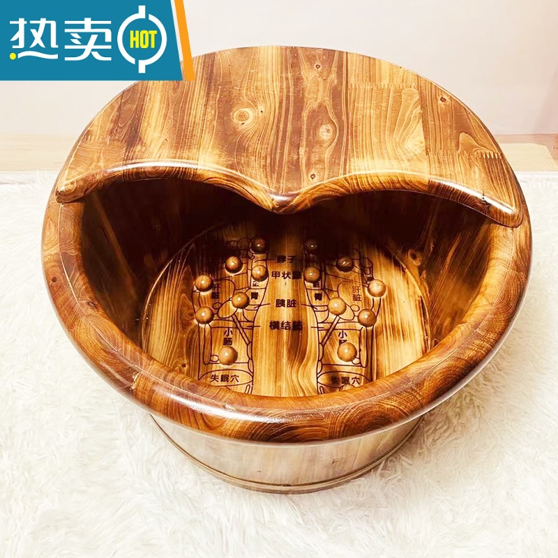 JING PING碳化保温泡脚桶木质家用木桶洗脚桶泡脚盆过小腿实木足浴按摩器高清大图