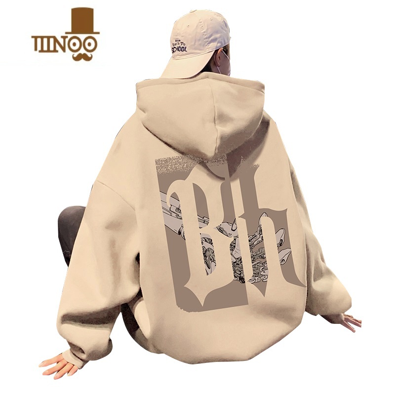 YANXU连帽卫衣男潮牌ins美式复古帽衫套头宽松情侣帽宽牌帽高清大图