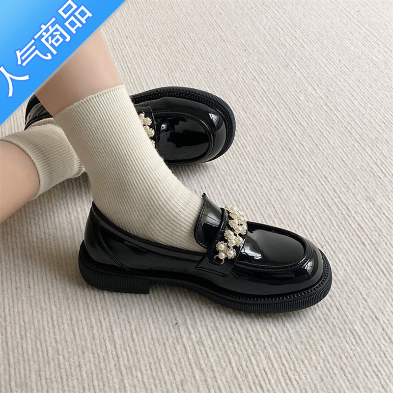 SUNTEK平底鞋小皮鞋女小众设计感法式复古一脚蹬乐福鞋玛丽珍女鞋英伦风高清大图