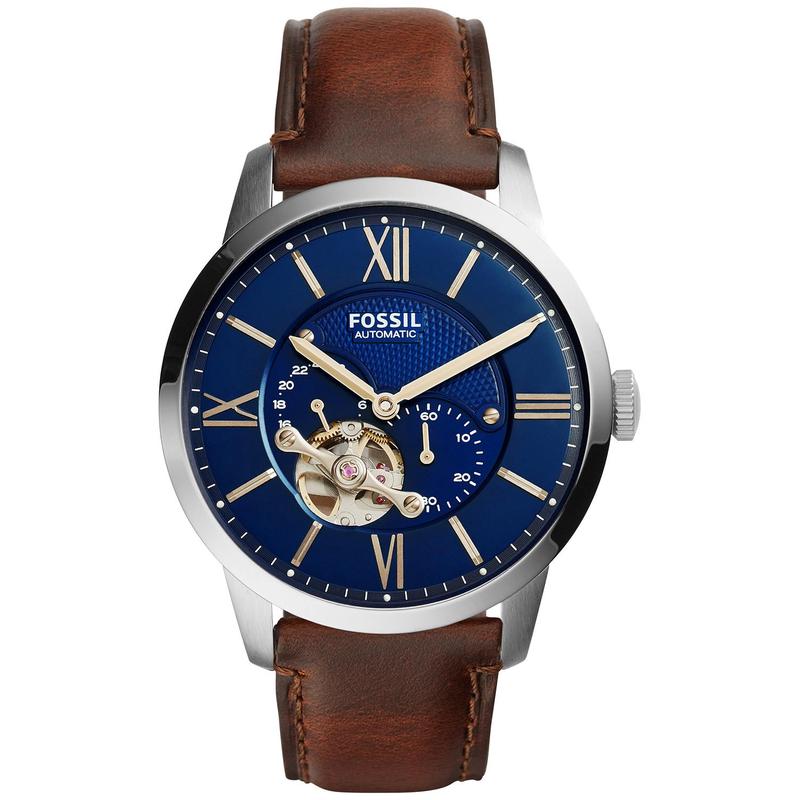 Fossil美国代购正品 Townsman 化石棕色皮带自动机械男士手表