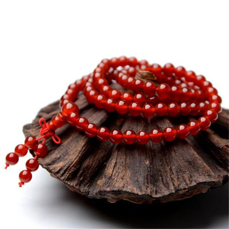 红玛瑙108颗6毫米佛珠手链女士红玉髓手串百搭配饰带证书送女朋友七夕