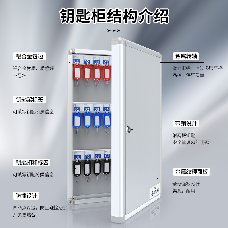 易企采 32位铝合金钥匙箱挂壁式房产中介物业钥匙管理箱汽车钥匙收纳箱