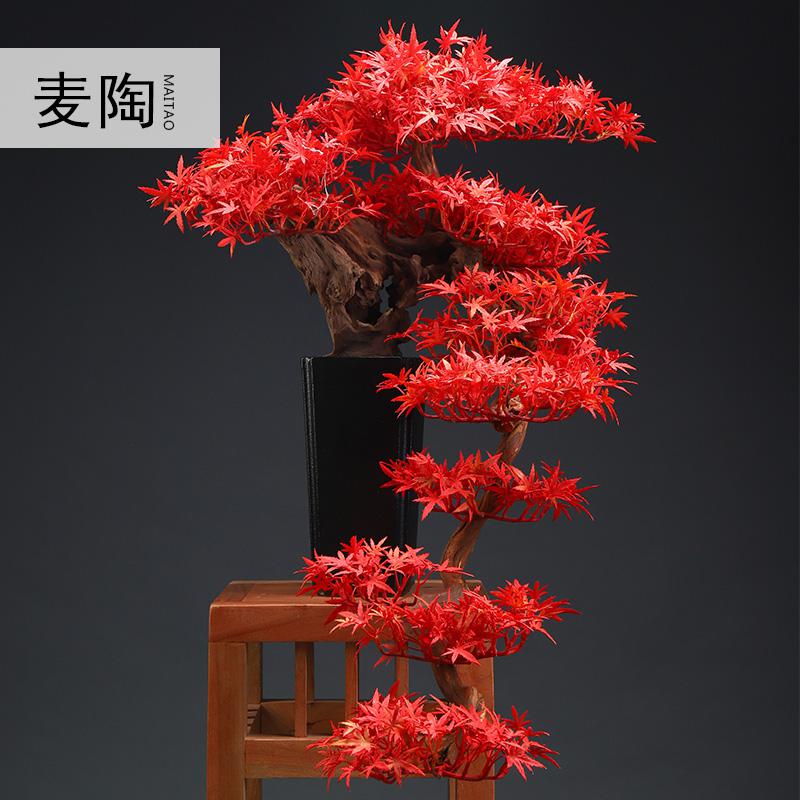 美帮汇新中式仿真迎客松盆景家居客厅玄关软装绿植样板间陶瓷摆件高清大图