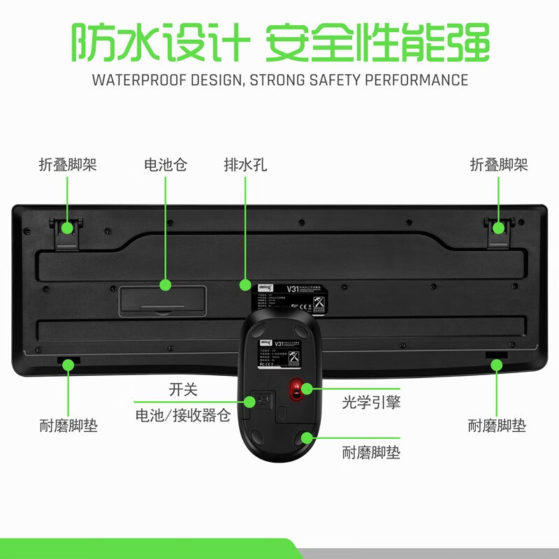 罗技(Logitech) 无线键盘鼠标套装 办公家用台式电脑笔记本2.4G舒适手感 V31-黑色