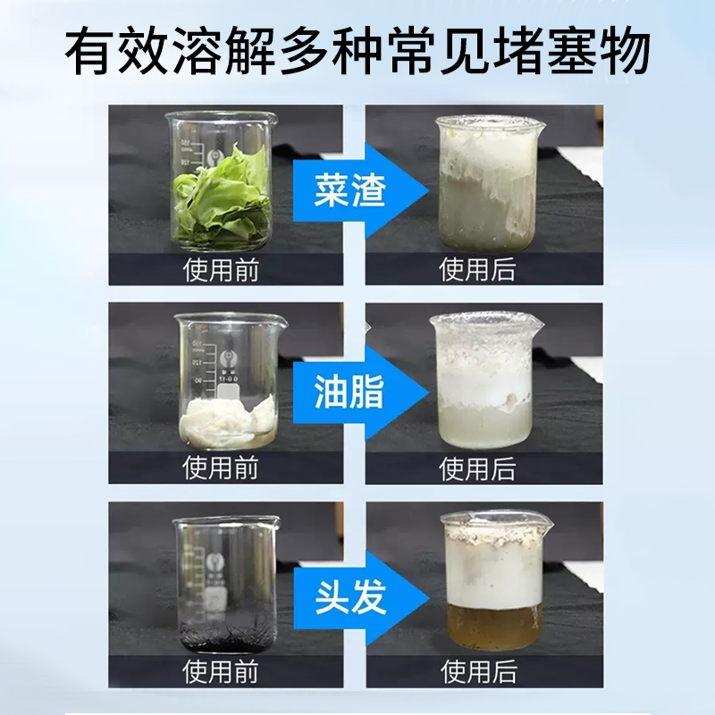 300g*2瓶 管道疏通剂强力溶解厨房下水道油污堵塞厕所马桶尿碱清洁万能神器高清大图