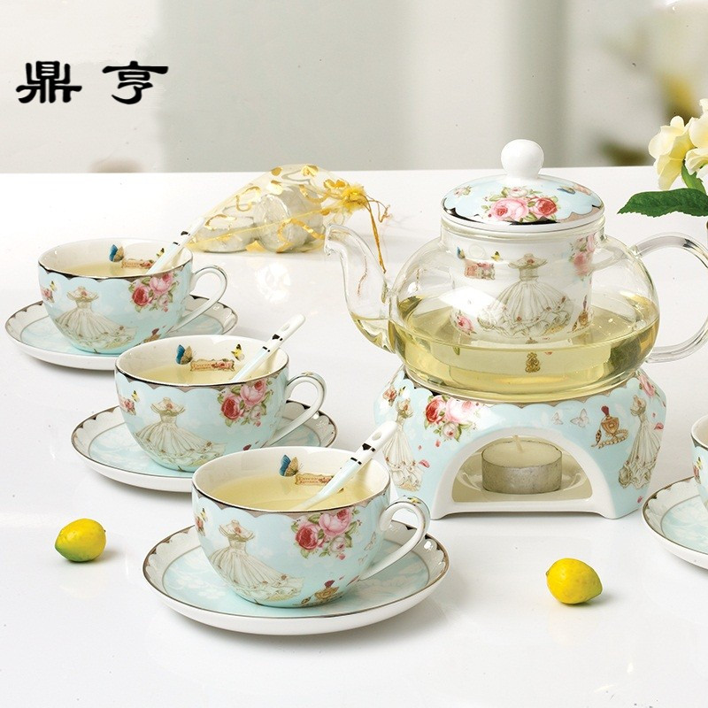 鼎亨创意加热花茶具陶瓷套装田园清新透明耐热玻璃加厚水果花茶壶