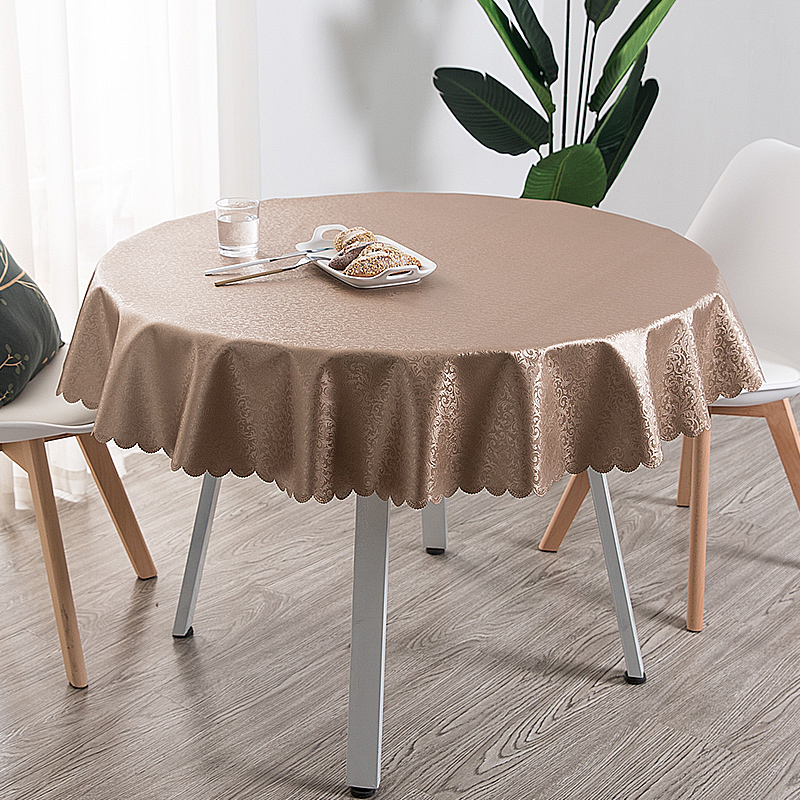 欧式防水防油防烫免洗桌布酒店饭店家用圆形米魁大圆桌餐桌布台布布勾花米白180cm圆桌布 建议直径1 4米以内圆桌用 图片 高清实拍大图 苏宁易购