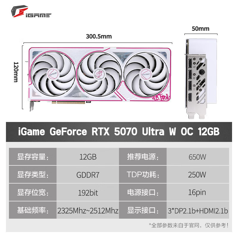 七彩虹RTX 5070 战斧 Ultra 12GB显存GDDR7 DLSS 4电竞光追游戏设计电脑显卡RTX 5070 Ultra W OC 不支持无理由退货