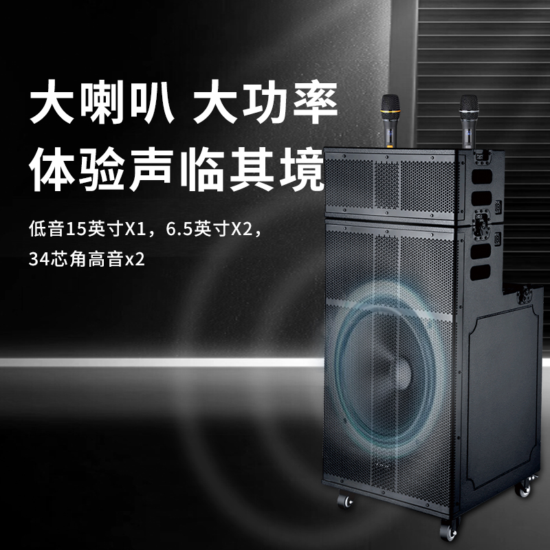 润普Runpu会议扩声拉杆音箱三分频15英寸低音野外作训户外扩音带话筒专业拉杆音响音箱RP-S-GLG15高清大图