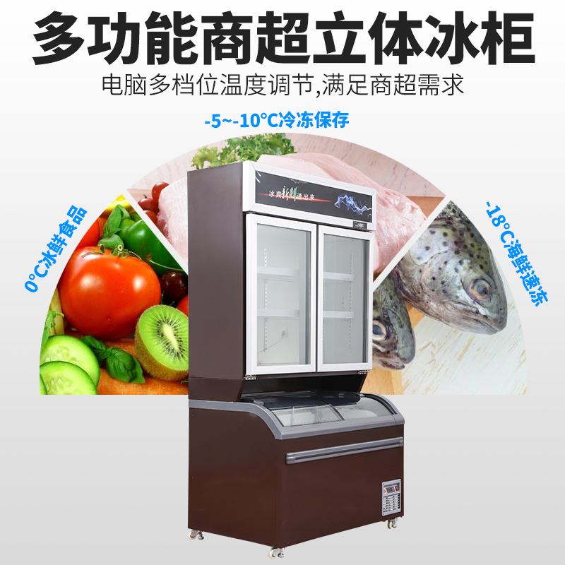 宽1.2米深0.8米高2.12米[上冷藏,下冷冻]超市便利店立式冷冻子母柜双温冷冻冷藏雪糕冰激凌展示冰冷柜商用高清大图