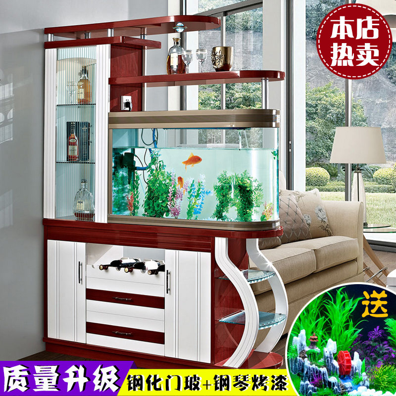 带鱼缸的隔断柜玄关柜客厅酒柜双面间厅柜多功能屏风柜鞋柜厅柜高清大图