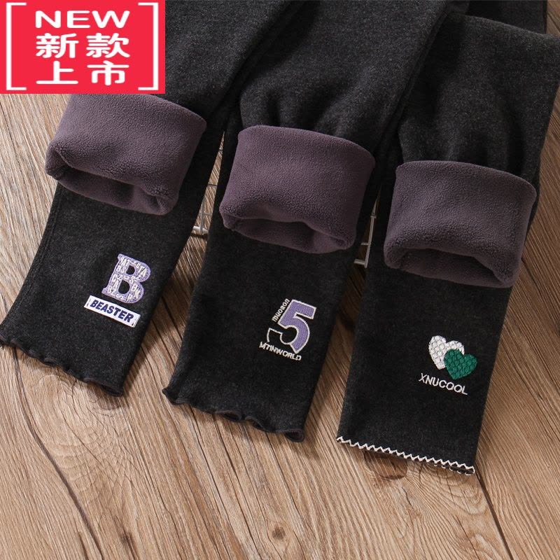 可莉允女童黑色打底裤加绒外穿秋冬款薄绒紧身保暖小女孩洋气一体绒裤子保暖裤图片