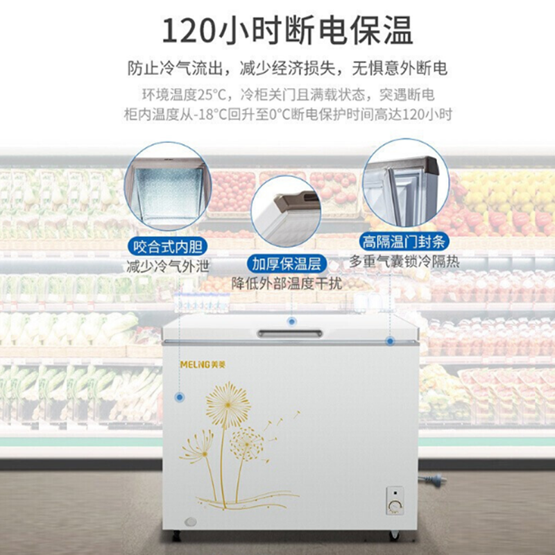 美菱(MELING) 300升卧式商用大冰柜冷冻单温柜家商两用 BC/BD-300DT 货期5-10天