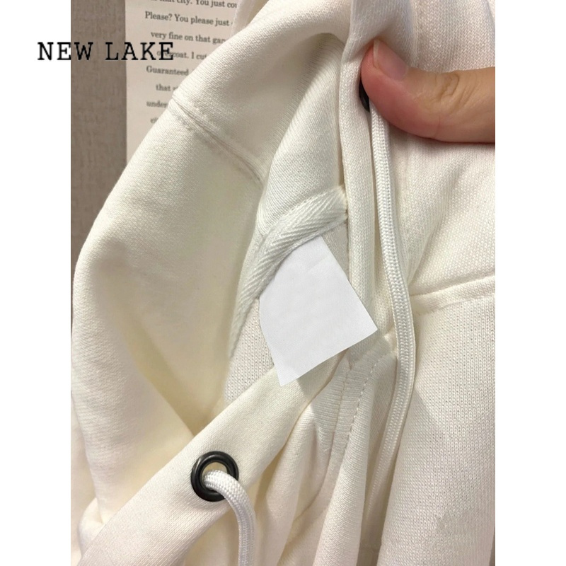NEW LAKE白色卫衣女连帽衫情侣装2024年新款山东即墨宽松慵懒外套