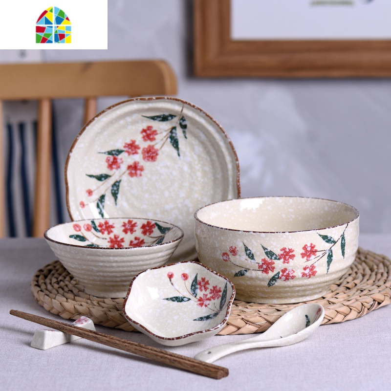 日式一人食陶瓷餐具套装单人食堂饭碗盘子网红ins情侣碗7件套 fenghou