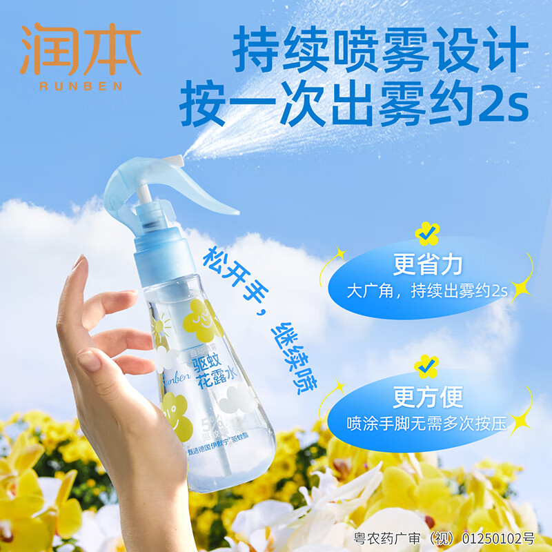 润本5%驱蚊酯驱蚊花露水185ml*2高清大图