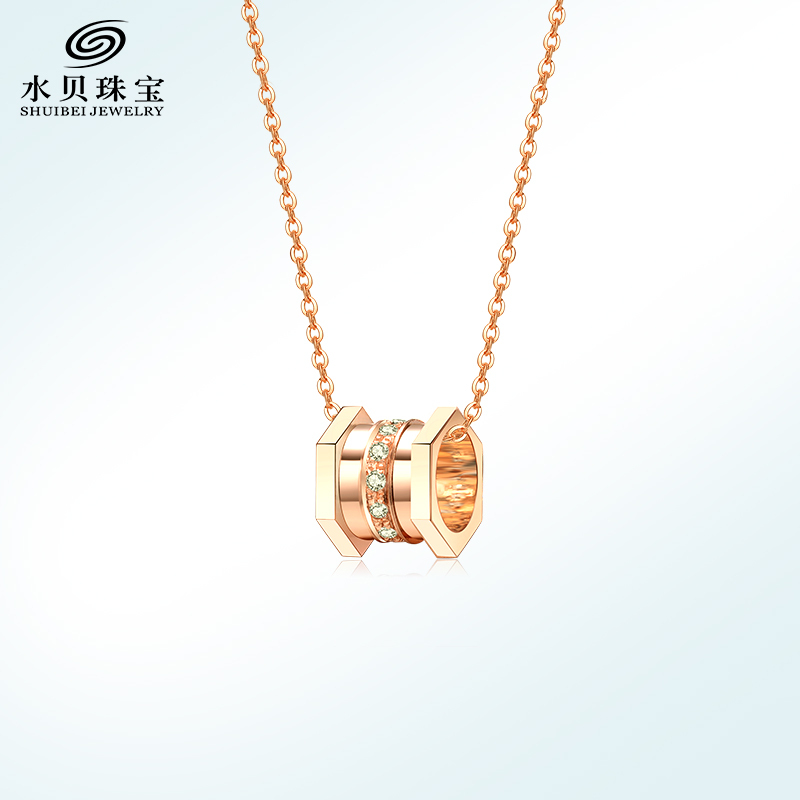 水贝珠宝(SHUIBEI JEWELRY) 18K金小蛮腰钻石项链 TPD-EM0279 黄金首饰饰品锁骨链 18K玫瑰