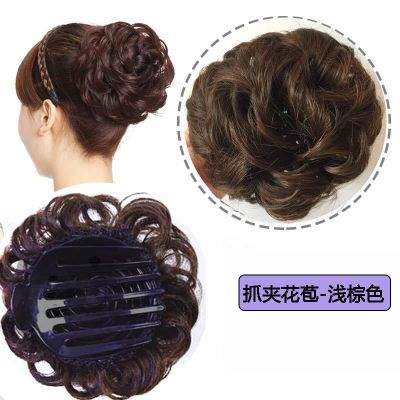 新款夹子花苞-浅棕色 假发女发包盘发花苞头短发丸子头发饰古装发包发圈盘发神器发夹女