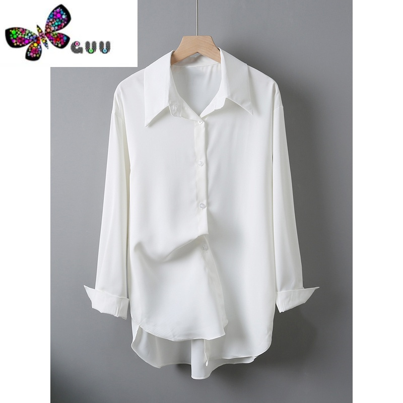 语娄雪纺衬衫女新款长袖中长款百搭上衣衬衣宽松大码女装打底衫