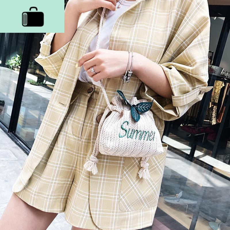 上新编水桶小包包女包2019新款夏季小清新编织单肩包夏天斜挎包NEW LAKE女士单肩包