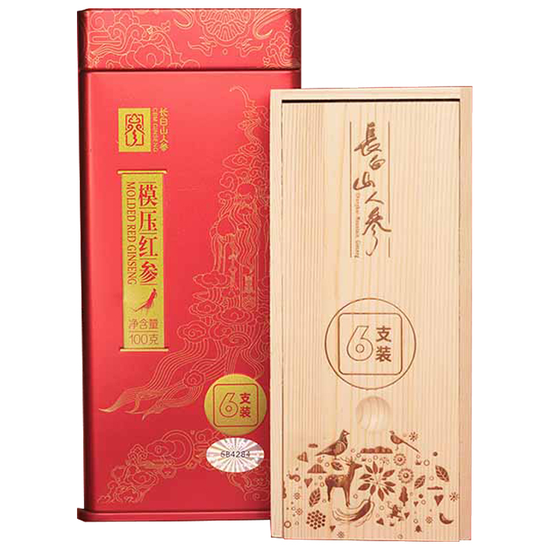 长白山人参模压红参6支模压红参木盒100g*1盒
