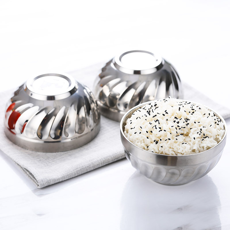 诺派(NUOPAI)双层不锈钢碗4个装 隔热防烫汤碗 粥碗 饭碗 面碗(13cm)C6765