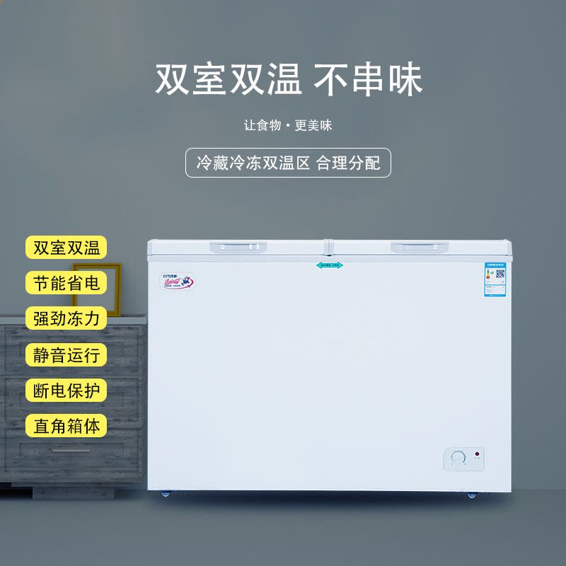 白雪(Baixue) BDX-280DS 280升冰柜 顶开门 卧式冷柜 双温卧式冰柜 冷藏冷冻双间室冷柜图片