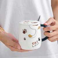 贝瑟斯 可爱浮雕猫咪陶瓷杯办公室喝水杯子陶瓷马克杯牛奶杯