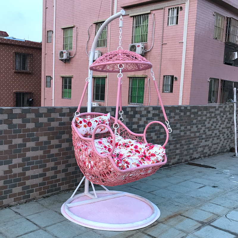吊篮室内吊椅吊篮双人吊床椅阳台秋千仿藤摇篮椅摇篮藤椅定制草帽粉色