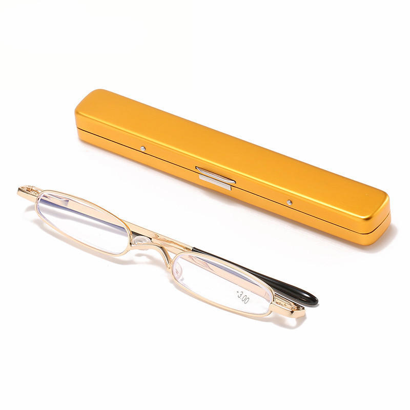 老花镜迷你时尚老花眼镜翻盖盒便携笔筒老花小巧老花镜白铜架老光镜